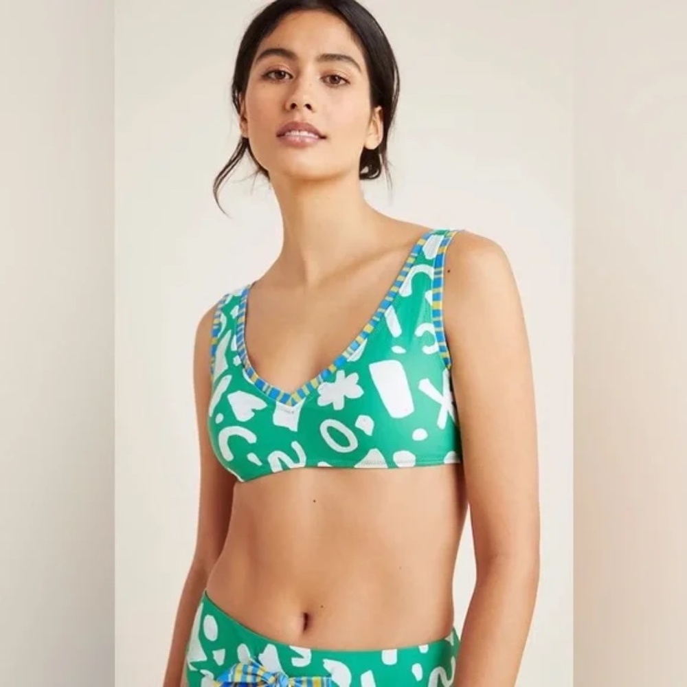 ANTHROPOLOGIE - Alja Horvat Bikini Top & Bottom - Green / White Print - S / M - Picture 3 of 13